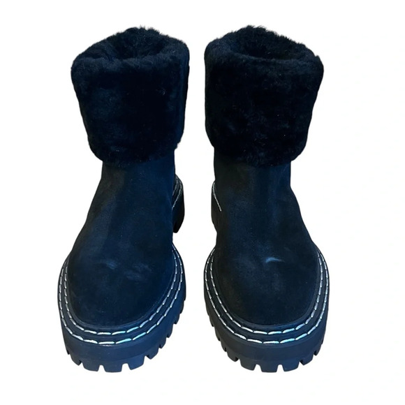 Proenza Schouler Shearling Lined Suede Lug Sole Ankle Boots Black IT 36.5 NWOB - Picture 4 of 11